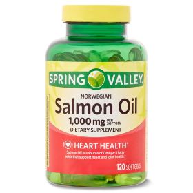 Spring Valley Norwegian Salmon Heart Health Dietary Supplement Softgels, 1,000 mg, 120 Count