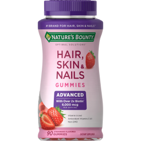 Nature's Bounty Advanced Hair;  Skin and Nails Strawberry Gummies;  6000 mcg Biotin;  90 Count